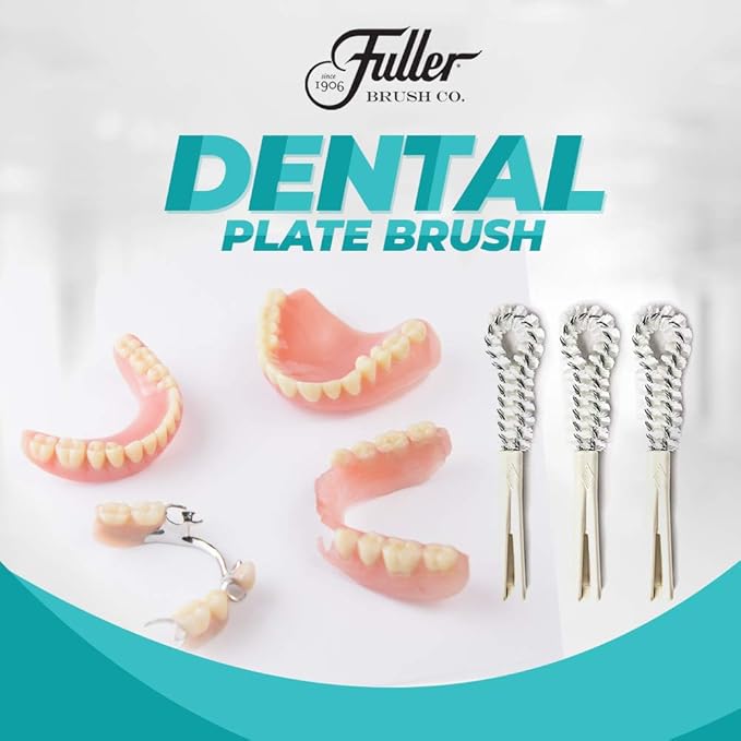 Fuller Brush Dental Plate Brush - Soft Hygienic Denture Cleaner - Small & Flexible Cleaning Tool for Dentures & Plates - Oral Hygiene for Men & Women (Pack of 3)