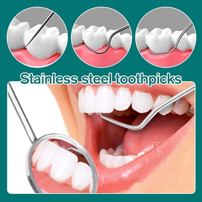 Stainless Steel Toothpick Set, Reusable Metal Toothpicks Cleaning Kit with Holder, Dental Picks Metal Dental Kit Oral Care Tools Toothpicks Pocket Set for Outdoor Picnic Camping Traveling (7 Pcs/Set)