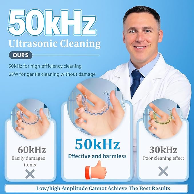 50kHz Ultrasonic Retainer Cleaner Machine for Travel & Home, Portable Denture Cleaner with Removable Base, 4 Modes Timer, Dental Cleaning Pod for Aligners, Braces, Mouth Guard, Jewelry, Toothbrush