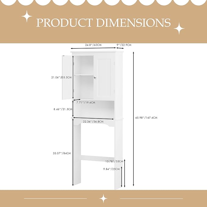Over The Toilet Storage Cabinet with 3-Tier Shelves,Space-Saving Bathroom Organizer Rack Freestanding Shelf Unit for Bathroom (1)