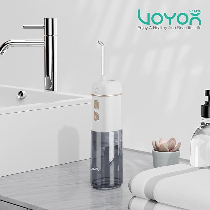 VOYOR-HEALTH Water Flosser Cordless for Teeth, Portable Mini Irrigador Dental, 3 Modes IPX7 Waterproof Rechargeable Electric Flosser, Home & Travel Power Dental Flossers for Braces WF510 (Gold)