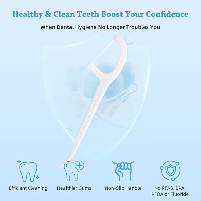 KSIA Klear Mint Dental Floss Picks, 50 Count Tooth Picks Flossers, Dental Floss Cleaner, Dental Flossers for Family, Keep Teeth Clean, Remove Food and Plaque, with 1 Portable Case