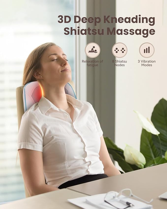 COMFIER Shiatsu Back Massager with Heat & Vibration, 3D Deep Kneading Back Massage for Pain Relief, Home Office Use,Gift for Her/Him,Blue