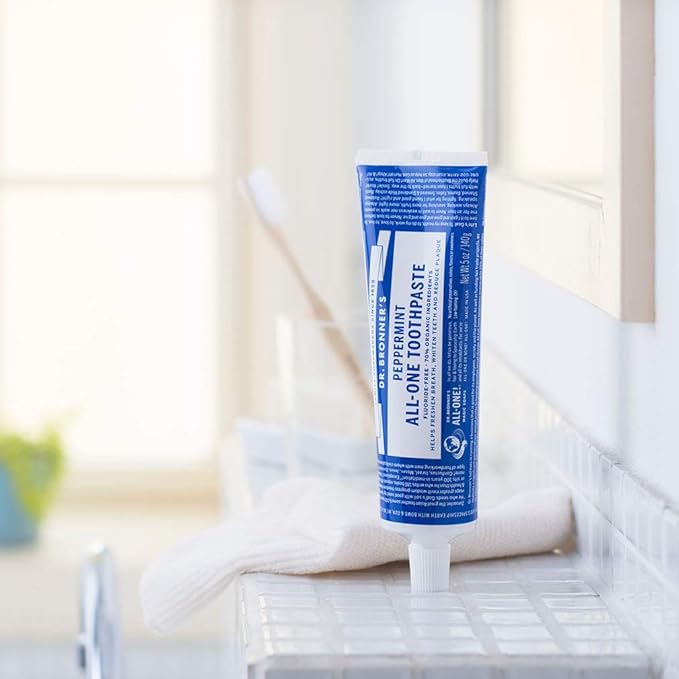 Dr. Bronner's All-One Toothpaste 4-Pack Variety– (Peppermint, Spearmint, Cinnamon, Anise, 5oz Each)– 70% Organic Ingridients, SLS Free Toothpaste, Fluoride Free, Natural, Vegan, for Sensitive Teeth