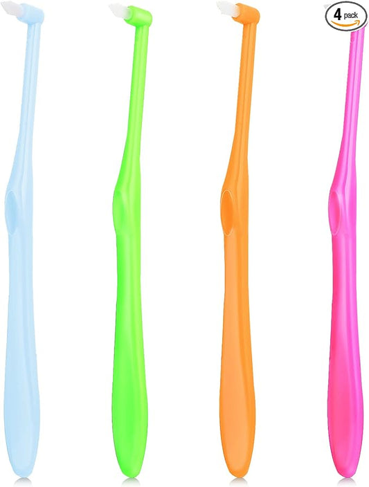 Ouligay 4Pcs End Tuft Toothbrush Adult, End Tuft Brush, Single Tufted Toothbrush Orthodontic Toothbrushes for Braces, Small Head Tiny Interdental Interspace Brush for Detail Cleaning