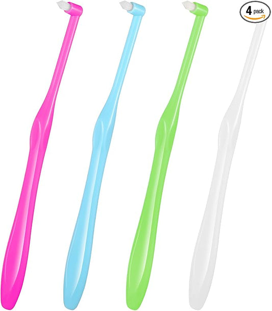 4 PCS End Tuft Toothbrush Adult, Gum Single End Tuft Brush, Soft Orthodontic Toothbrushes for Braces, Small Soft Head for Tiny Hard-to-Reach Areas Detail Cleaning, Individually Wrapped