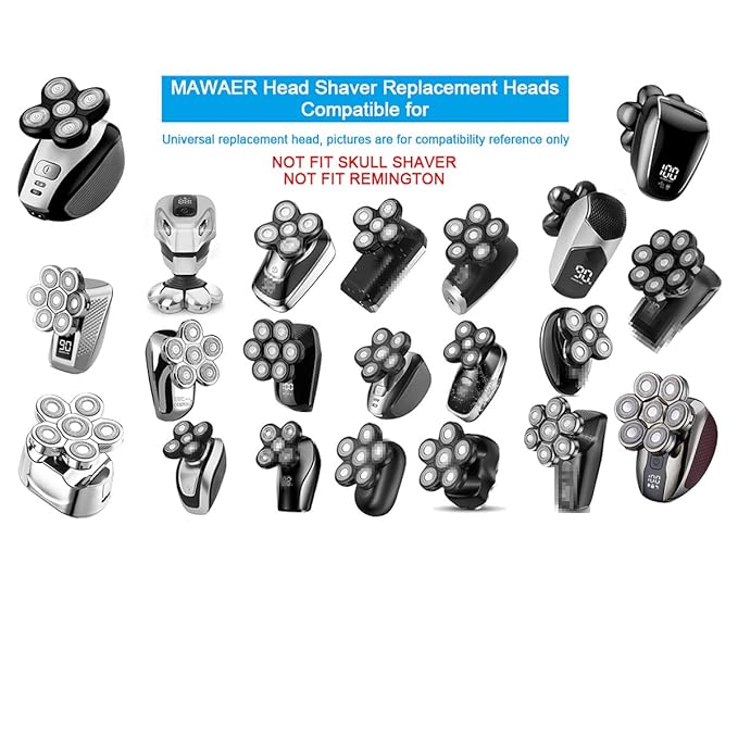 Universal Magnetic 7 Blades Head Shaver Replacement Heads Compatible with Freedom Eagle Shaver, Compatible with mainstream shaver brands， Universal replacement heads (7 Silver)