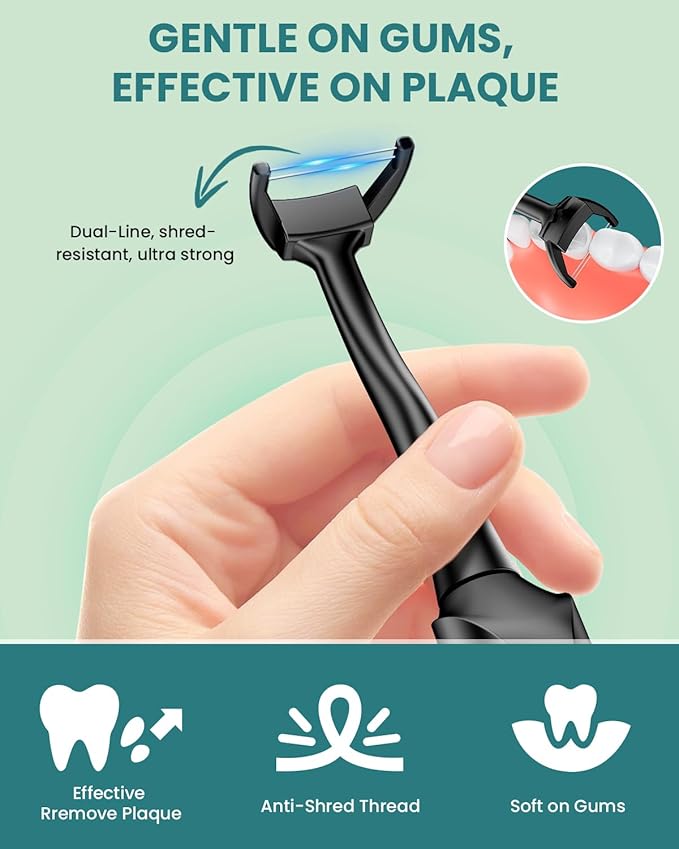 Electric Flosser for Teeth for Adults with 54 Refill Heads +5 Speeds, Water Flosser Alternative, Easy Glide Flossing for Sensitive Gum, Rechargeable Oral Kit, 5X Cleaning, Portable Dental Floss Picks