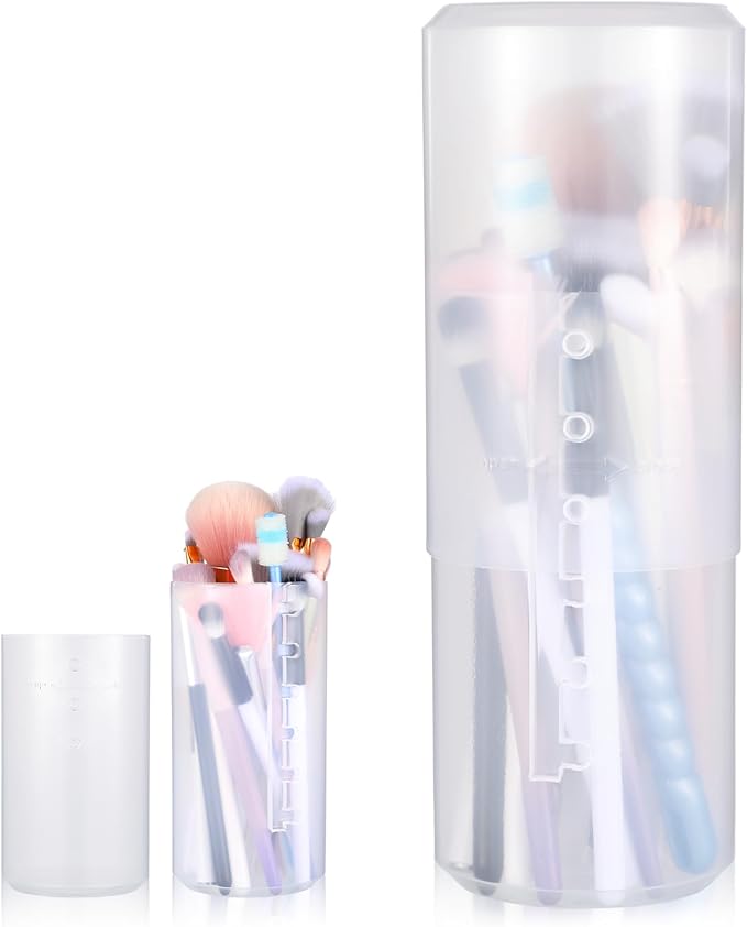 Retractable Makeup Brush Holders Plastic Clear Portable Cosmetic Organizer Travel Makeup Accessories Cups with Lid Dustproof Brushes Storage Case Brushes Organizer for Women Makeups Artist