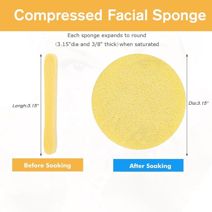 Compressed Facial Sponge,Reusable Makeup Blender 60 Count,Soft Round Wash Sponges for Estheticians Makeup Removal,Face Cleansing Exfoliating Compress Spa Pads for Women,Yellow