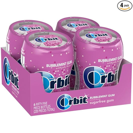 ORBIT Bubblemint Sugar Free Chewing Gum Bulk Pack, 55 Piece Bottle (4 Pack)
