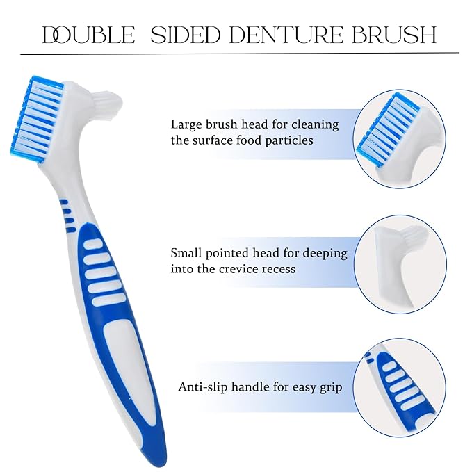 5PCS Denture Bath Case Cup Kit Denture Brush Kit Denture Cleaning Tools with 3 Denture Brushes and 2 Denture Storage Cases with Strainer Basket and Lid, Black and White