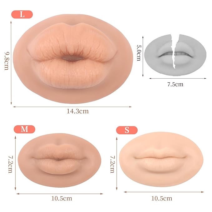 3D Silicone Fake Lips Large with Lipstick for Makeup Tattoo Practice Realistic Artificial Lip Mannequin for Beginners Artists (Charming Smiling Lip,Natural)