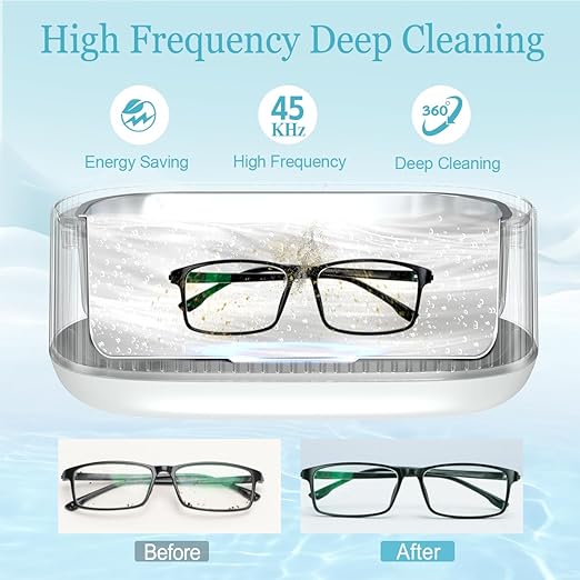 Ultrasonic Jewelry Cleaner with Basket/Holder, Adjustable Power Ultrasonic Cleaner for Retainers, Rings, Eyeglasses, Dentures, Watch Bands - 550ML 20oz w/Lights, 5 Cleaning & Degas Modes