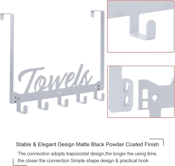Over The Door Hooks, Towel Rack for Bathroom Towel Holder for Hanging Heavy Duty, Over Door Towel Hanger with 7 Coat Hooks for Bedroom Bathroom Kitchen Towels, Silver