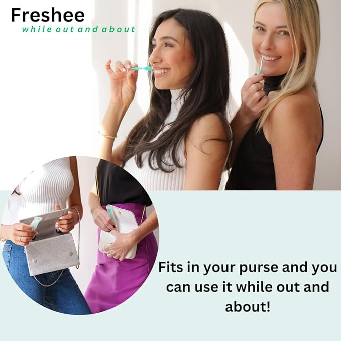Freshee Bead -5 in 1 Disposable Mini Toothbrush with Toothpaste Bead + Floss + Pick + Tongue Scraper | Travel Size | Individually Wrapped | Soft | Extra Mint | Travel Set | Oral Care