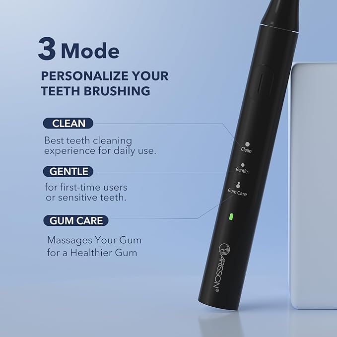 ARISSON Sonic Electric Toothbrush for Adults & Kids, 1.5H Fast Charge for 90 Days, 40,000 VPM Adjustable Clean, 4 Dupont Brush Heads, 1.6 Oz Compact Travel Case & Wall Holder, Black