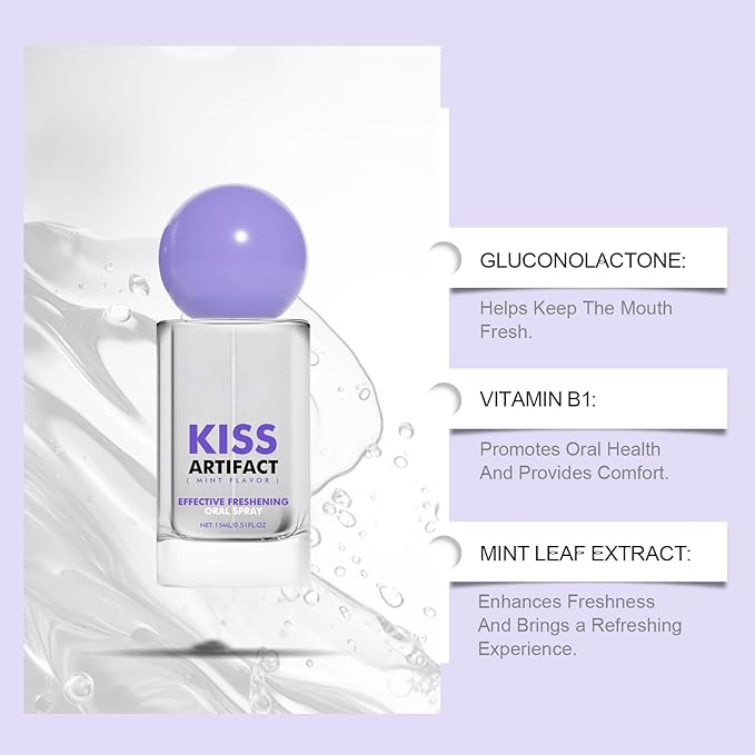 KISS ARTIFACT Mint Flavor Oral Spray, Effective Freshening Breath Spray with Vitamin B1 and Peppermint Extract, 15ml/0.51 fl oz
