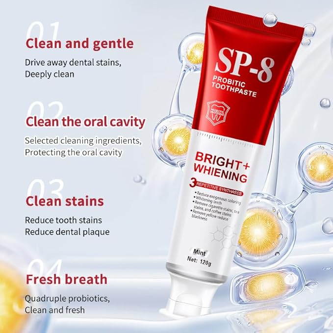 SP-8 Probiotics Whitening Toothpaste - Probiotics for Teeth Whitening and Gum Health - Enamel-Safe, Fluoride-Free, Double Mint Flavor,Fresh Breath-2pcs