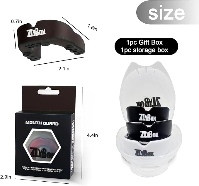 Dual-Layer Sports Mouth Guard for Adults & Youth with Case - Dental Protection for Boxing, Football, MMA, Hockey, Basketball, Lacrosse & All Contact Sports (Black White)