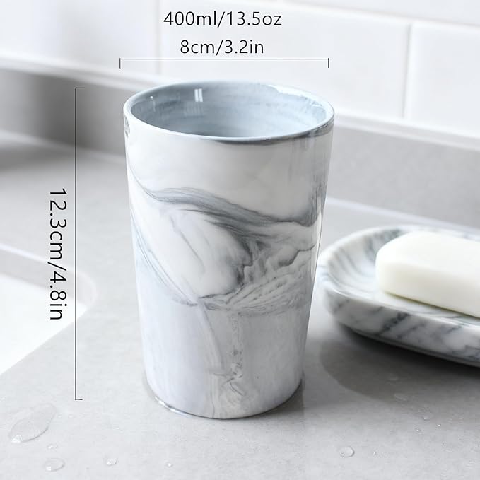 Marble Toothbrush Holder - 2 Ceramic Toothbrush Holders, Suitable for use in The Bathroom, Modern Bathroom Toothbrush and Toothpaste Set, Bathroom countertop Storage Organizer。