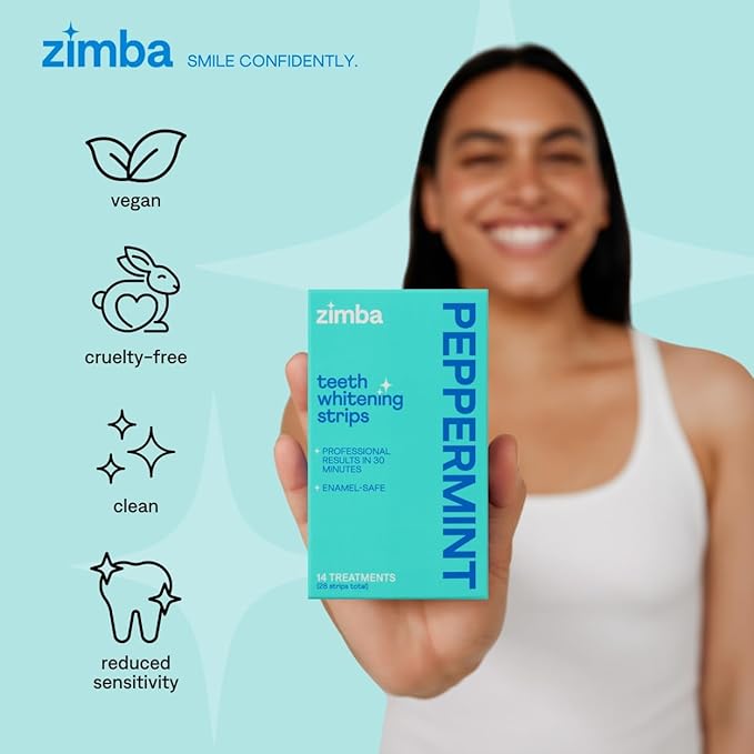 Zimba Peppermint & Coconut Teeth Whitening Strips for Teeth Sensitive, White Strips for Teeth Whitening, Teeth Whitener Stain Remover 28 White Strips Included Per Pack, 2 Pack (14 Day Treatment)