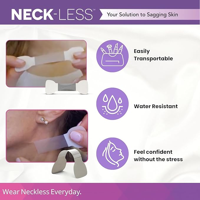 NECK-LESS Professional Face LIft Strips - Neck Tape - Medical-Grade Instant Jawline Enhancement Tape, 10-Hour Waterproof Support, Invisible, Non-Surgical Face and Neck Lift Solution (25 Strips)