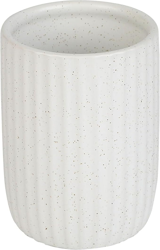 8 oz Toothbrush Holders for Bathroom, Ceramic Tooth Brushing Dispenser, Small Tooth Brush Organizer for Countertop, Toothpaste Storage Stand, Tumbler Storage Cup for Makeup Brushes -White