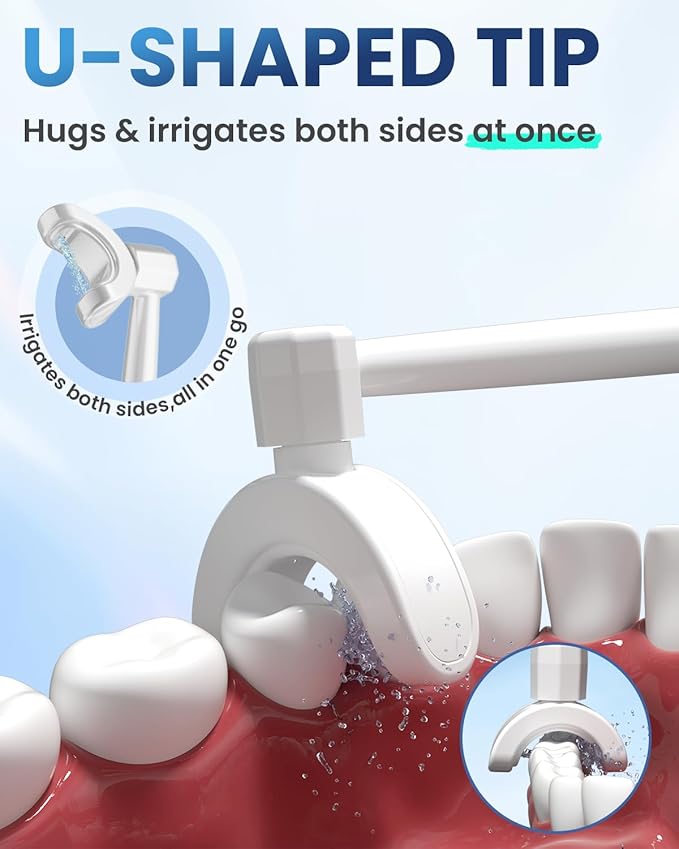 Cordless Water Flosser for Teeth Cleaning Pick, U-Shaped Flossing Head for 360° Deep Clean, 5 Modes & 9 Jet Tips, IPX7 Waterproof, Rechargeable & Portable Oral Irrigator for Travel, 350ML Large Tank