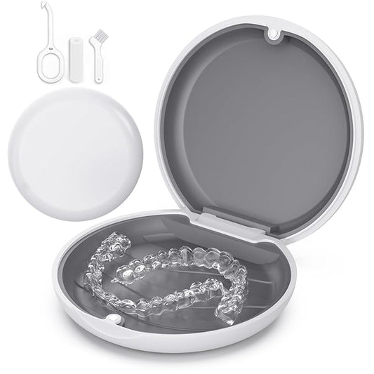 Retainer Case, Slim Aligner Case Compatible with Invisalign, Cute Retainer Box with Silicone Pad, White