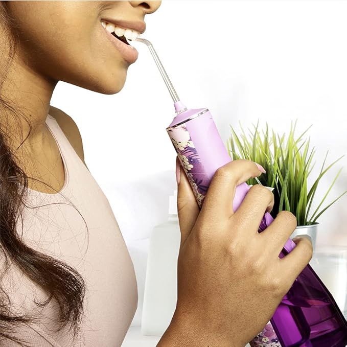 Pop Sonic Typhoon Water Flosser (White Floral) | Non-Slip, Waterproof Water Flosser for Men & Women - 3 Modes Battery Powered, Rechargeable Water Flosser - Waterpik for Braces, Teeth, & Gums