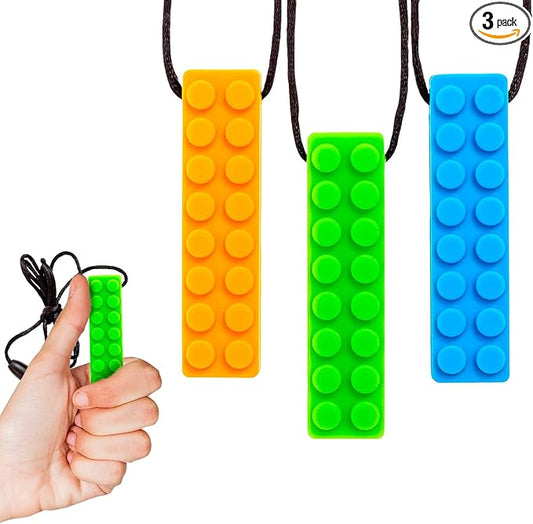 Gafly BPA Free (3 Pack) Chew Necklaces for Sensory Kids Integration with Autism and ADHD - Large Chewy Necklace Sensory for Oral Motor, Simulation & Biting Needs - Durable Food Grade Chewing Necklace