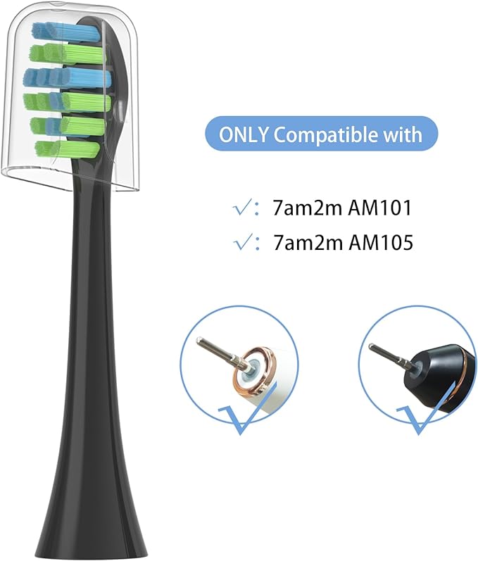 YMPBO 10 Pack Toothbrush Replacement Heads Compatible with 7AM2M AM100/AM105/AM110 Electric Toothbrush, Soft Brush Bristles, Black