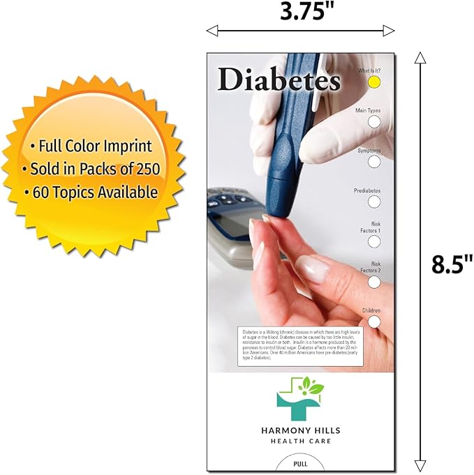 ZOCO - Diabetes Slide Chart - Custom Promotional Item (Pack of 250) - Maintain Blood Sugar Levels - Doctor’s Office, Clinics, Pharmacies Handout, Brochure, Pamphlet - 3.75 x 8.5 in.