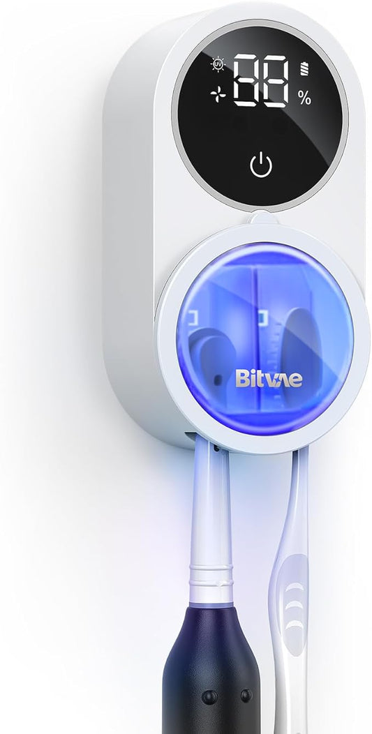 Bitvae Toothbrush Cleaner & Toothbrush Holder, Cleaning and Air Drying, LED Smart Screen, Rechargeable Wall Mount Toothbrush Holder for Bathrooms