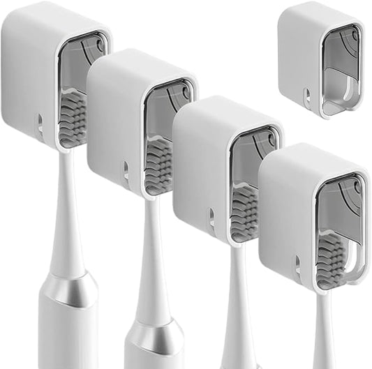 4 Pack Covered Toothbrush Holders, Adhesive Mount Wall Toothbrush Holder for Electric/Manual Toothbrushes, Grey