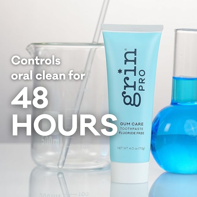 Grin Pro Gum Care Fluoride Free Toothpaste, Infused Manuka Oil and Propolis Control Bad Bacteria for up to 48 Hours, 4 oz, Natural Ingredients, New Zealand Manufactured