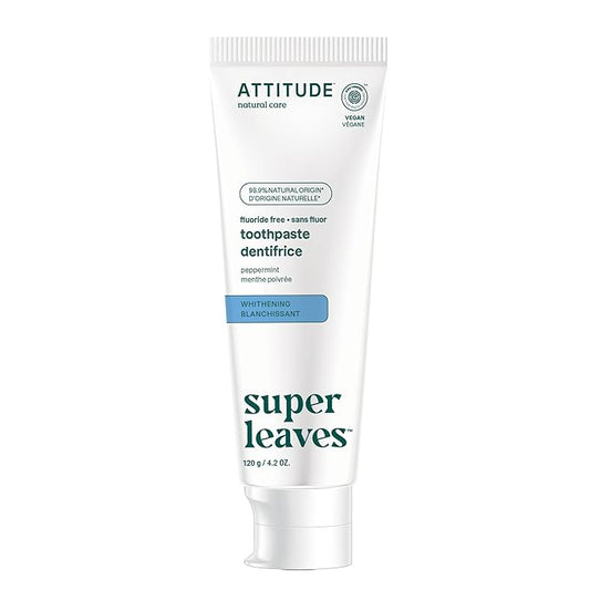 Attitude Fluoride-Free Whitening Toothpaste, Peppermint Flavor, Vegan & Cruelty-Free, Sugar-Free, Plant & Mineral-Based Ingredients, Clean Oral Care, 4.2 Oz