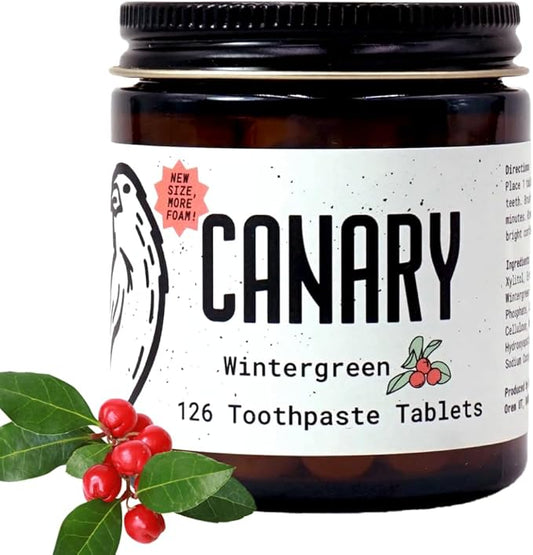 Canary Nano Hydroxyapatite Toothpaste Tablets Wintergreen - Remineralizing, Fluoride Free, All Natural Tabs with Xylitol - Great for Travel, Plastic Free - 126 Count