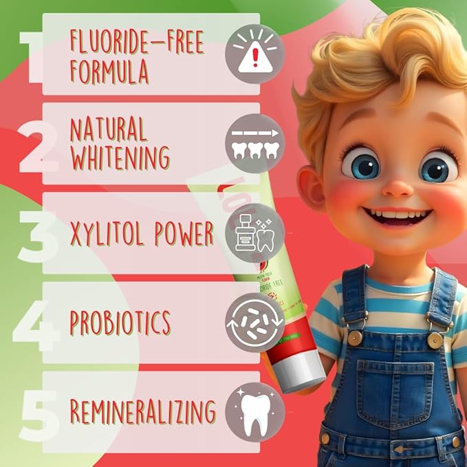 LOL Kids Toothpaste | Fluoride Free 4-Flavors Pack | Nano Hydroxyapatite Toothpaste, Probiotics, Vitamins A, C, E | Safe if Swallowed, No SLS | 1 Strawberry, 1 Melon Flavor, 1 Peppermint, 1 Cinnamon