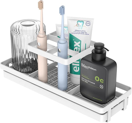 Toothbrush Holders for Bathrooms, 5 Slots Carbon Steel Tooth Brushing Holder Electric Toothbrush and Toothpaste Organizer Bathroom Accessories for Countertop, Shower, White