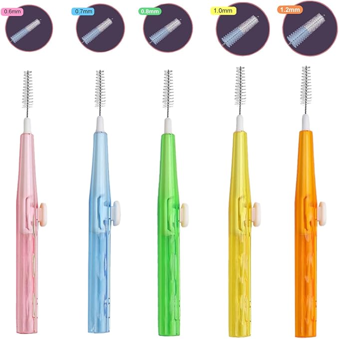 Interdental Brushes Oral Telescopic Type Dental Hygiene Brush Angled Interdental Toothpick Short Handle 30Pcs 5 Different Sizes Tooth Portable Cleaning Tool (Multi-Colored) ﻿