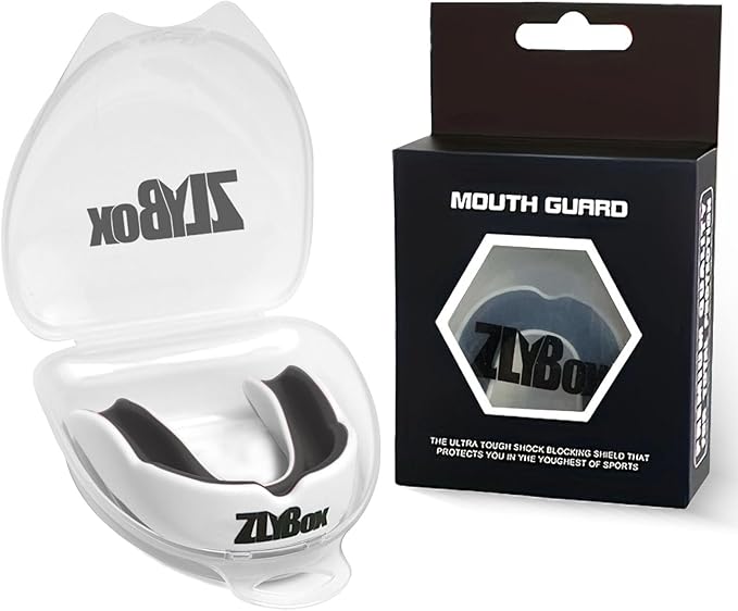 Dual-Layer Sports Mouth Guard for Adults & Youth with Case - Dental Protection for Boxing, Football, MMA, Hockey, Basketball, Lacrosse & All Contact Sports(White Black)