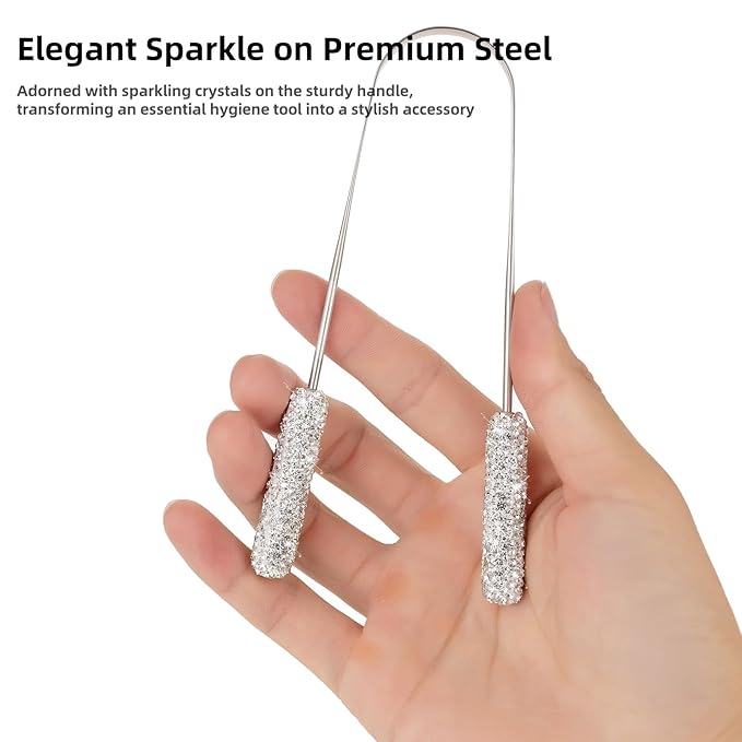 Tongue Scraper Bling Metal Tongue Cleaner for Adults & Kids Diamond Stainless Steel Tongue Scrubber for Oral Care & Hygiene(Pink)