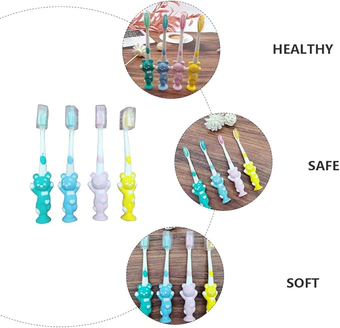 HOMOCONO 24pcs Bear-Shaped Toothbrush Soft Bristles Ergonomic Handle for Oral Care Pink Green Blue Yellow Comfortable Grip for Boys