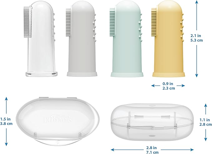 Dr. Brown's Silicone Finger Toothbrush for Baby with Travel-Storage Case, 3m+, Gray and Yellow, 2-Pack