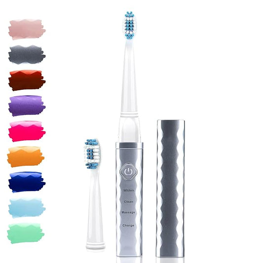 Pop Sonic USB Charge Anywhere Toothbrush(Silver) | Rechargeable Toothbrush w/Up to 40,000 Brush Strokes/Minute-Long-Lasting Dupont Nylon Bristles -Teens & Adult with Quadrant Pacer & Timer