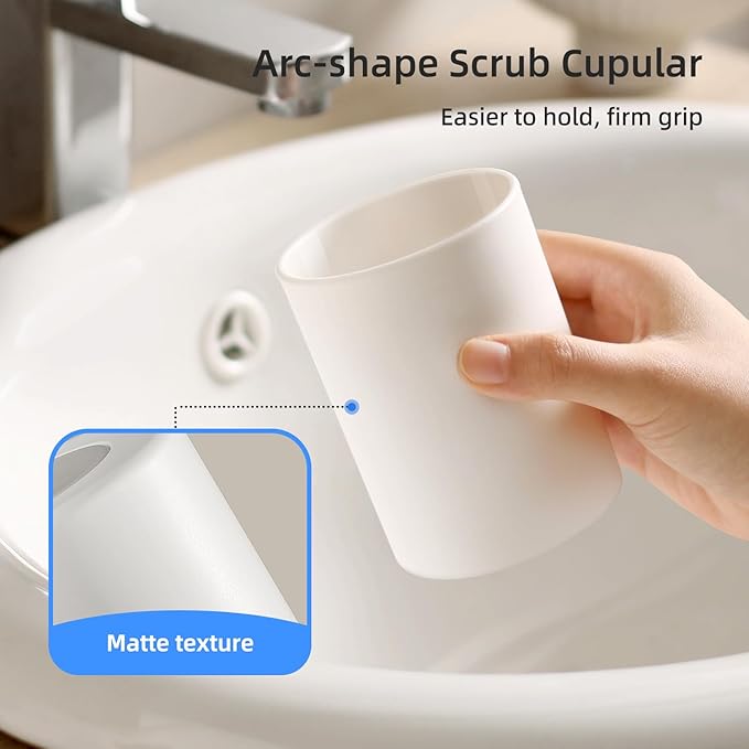 Toothbrush Cup 13.75oz 390ml with Non-Slip Pad, Easy to Clean Bathroom Cup 2Pcs, Reusable Plastic Bathroom Tumbler, White