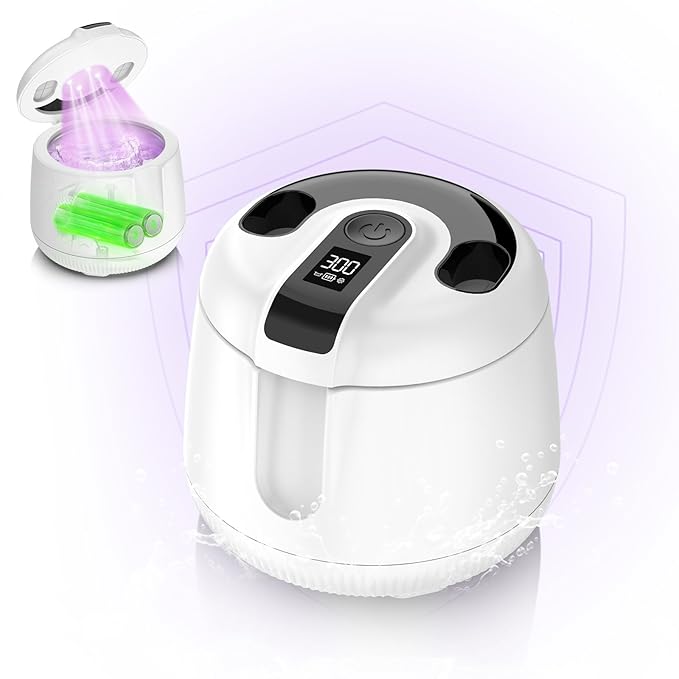MEKO Cordless Ultrasonic Retainer Cleaner Machine, 48kHZ Rechargeable Denture Cleaner with 4000mAh Battery, IPX5 Waterproof Dental Pod for Aligner, Braces, Jewelry, Toothbrush Head-White