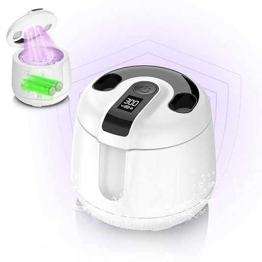 MEKO Cordless Ultrasonic Retainer Cleaner Machine, 48kHZ Rechargeable Denture Cleaner with 4000mAh Battery, IPX5 Waterproof Dental Pod for Aligner, Braces, Jewelry, Toothbrush Head-White